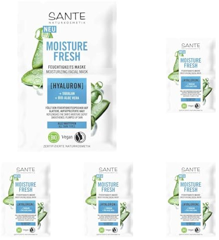 SANTE Naturkosmetik Moisture Fresh Feuchtigkeitsmaske mit Hyaluron, Squalan & Bio-Aloe Vera, nährende Gesichtsmaske, pflegende Maske für intensive Feuchtigkeitspflege und geschmeidige Haut, 2x4ml
