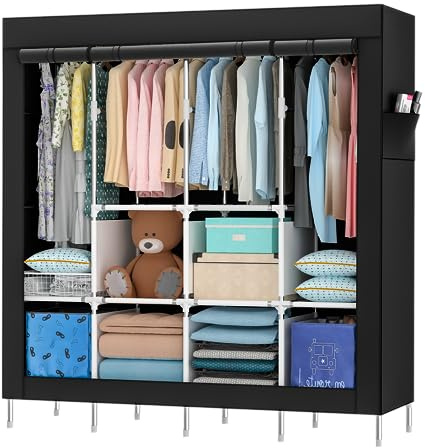 Mihoho Tragbarer Kleiderschrank, 170 cm Schrank zum Aufhängen von Kleidung, Kleiderständer aus Metall, freistehender Kleiderschrank mit Oxford-Stoffbezug,165 cm x 170 cm x 45 cm (schwarz S, Größe)