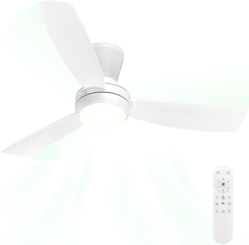 Airwit Ventilatore da Soffitto con Luce 106cm, Silenzioso Plafoniera con Ventilatore per Camera e Soggiorno, 3 Pale Snap-On, LED Dimmerabile 3 Colori, Motore DC Reversibile, Telecomando, Bianco