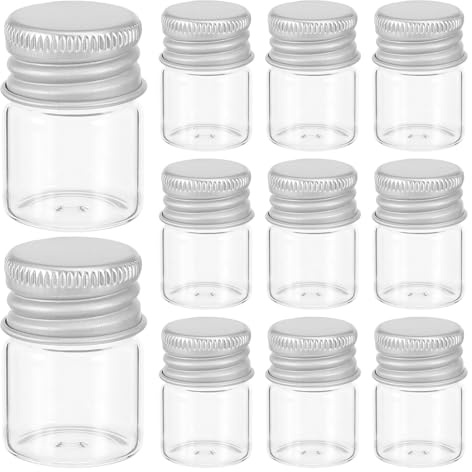 Homoyoyo 100 de vidrio transparentes para muestras de líquidos con tapón de rosca de 5 ml. Pequeñas botellas a prueba de fugas para aceites esenciales, para manualidades, perfumes, muestras y agua