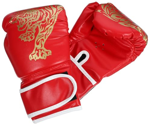 Veemoon Moufles de Boxe Garçon et Filles 6oz Rouge Tigre en PU pour Entraînement Kickboxing et Sparring Confortable, Mitaines Boxe Garçon Fille Adaptées aux Sports Thaïlandais et Arts