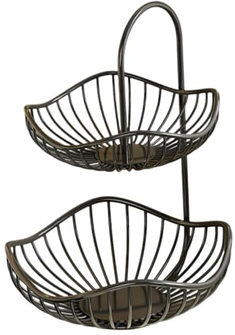 Cesto di frutta per bancone della cucina - Organizer in metallo nero | Portaoggetti da appoggio per cucina, dispensa, tavolo da pranzo, snack, verdure, pane, aglio, , patate, uso domestico mode