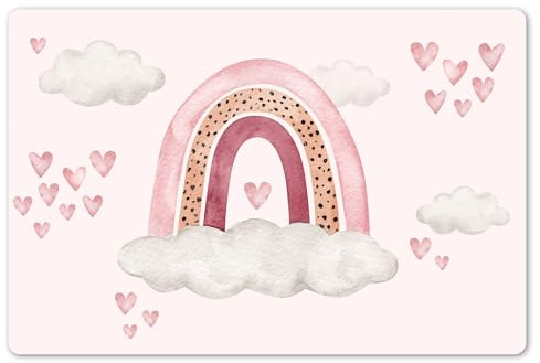 OnlyWow© Platzsets Abwaschbar 1-Teilig Tischsets Platzdeckchen rutschfeste | 45x30 cm - Platzset Unterlage Tisch Set Esstisch Modern Placemats Regenbogen - Herzen - Rosa - Aquarell - Mädchen
