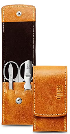nippes Solingen Maniküre Set Cognac, 3-teilig, Rindleder-Etui mit Druckknopf, Nagelpflege Set, Nagelschere Set, Made in Germany