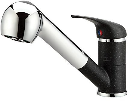 Tuganna Einhandmischer Granit schwarz-chrom Spültisch Küchenarmatur rausziehbare Brause 6268