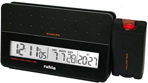 ruhla digitaler Funkwecker schwarz mit Zeit Projektion Tag Datum Woche und USB Handy Ladestation