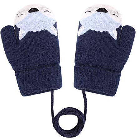 Bébé Bambin Moufles Hiver Chaud à Accrocher au Cou Gants Tricoté Epais Magique Mitaines Tricot Renard Mignon avec Doublure Fourrure Gloves Extérieur Ski Snowboard pour Garçons Filles 1-3 Ans