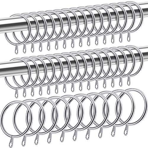 Shappy 40 Pack Metal Drapery Curtain Rod Rings with Eyelets Internal Diameter 1.18in Fits up to 0.79 in Rod Hanging Drape Sliding Eyelet Silver Rings for Window Door Shower Bathroom