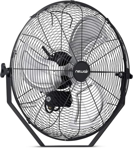 NewAir Ventilador de pared de alta velocidad para exteriores de 18 pulgadas con 3 velocidades de ventilador y cabezal de inclinación ajustable, NIF18WBK01