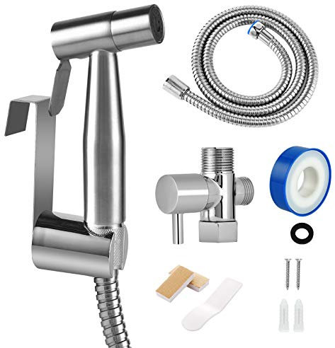 Seneryla Bidet Sprayer for Toilet, Stainless Steel & Brass, Wall-Mounted or Tank-Mounted, Silver, 48 Inch Hose, Hand-Held Design, Adjustable Water Pressure
