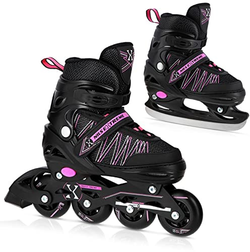 NILS 2in1 Inlineskates/Schlittschuhe Extreme NH11912A Schwarz/Pink ABEC9 Gr. 35-38 verstellbar