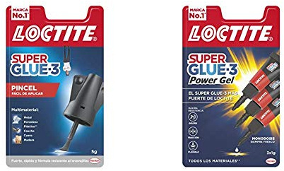Loctite Super Glue-3 Pincel, pegamento transparente con pincel aplicador, adhesivo universal de triple resistencia + Super Glue-3 Power Flex Mini Trio, gel adhesivo flexible y resistente