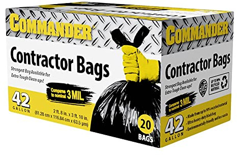 Commander CONT20EV - Bolsas de basura negras resistentes de 42 galones, 3 mil, 32 x 46 pulgadas, paquete de 20 unidades, para contratistas, industriales, institucionales y comerciales, palé CONT20EV