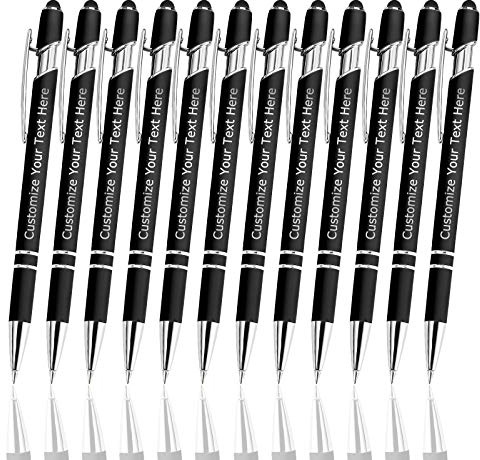 XJone Stylo Personnalisable,12 Stylo Personnalisé avec Nom Logo Message Gratuit Gravure, Stylos à Bille en Métal pour Anniversaires, Graduations, Mariage(Encre Noire)