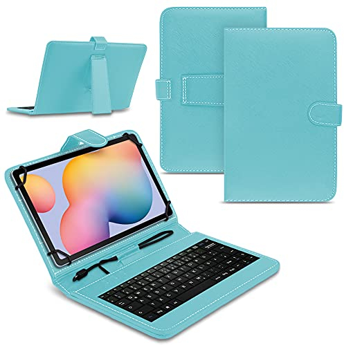 Tablet Hülle kompatibel für Samsung Galaxy Tab A7 2020 Tasche Tastatur Keyboard QWERTZ Schutzhülle Cover Standfunktion USB Schutz Case, Farben:Türkis