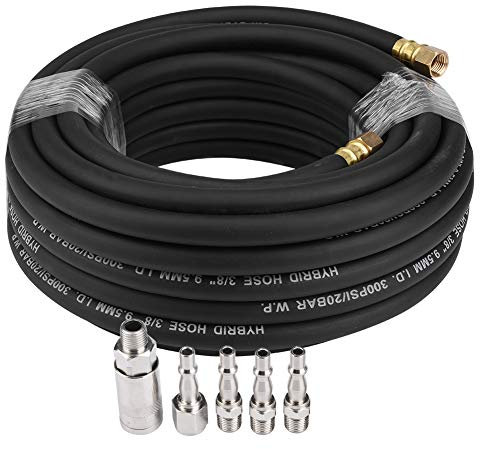 Tuyau d'air comprimé de 15 m en caoutchouc souple avec 5 raccords pneumatiques, tuyau d'air comprimé en caoutchouc pour différentes tailles, pression de soufflage 900 PSI