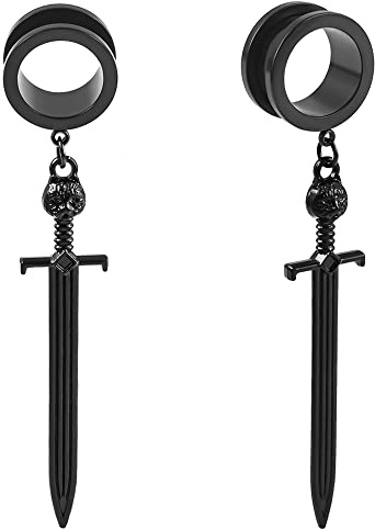 DOEARKO Kreuz Tunnel mit anhänger Double Flared Punk Ohr Tunnel Plug Edelstahl für Ohrpiercing Gestreckte 6mm-25mm