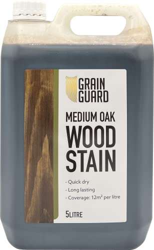 GRAIN GUARD Wood Stain Water Based | Medium Oak | 5L | Interior Furniture Stain | Light & Dark Stains | Eco-Friendly & Non-Toxic Wood Dye | Easy Application | Quick Dry & Low Odour