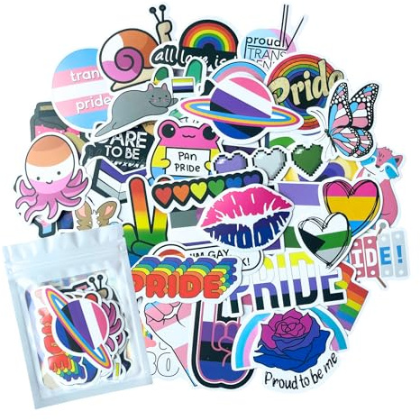 HNTR® Pride Stickers | 50 LGBTQ Rainbow Stickers | Equality & Pride Badge Style Stickers for Laptops, Bottles, Journals & Scrapbooks