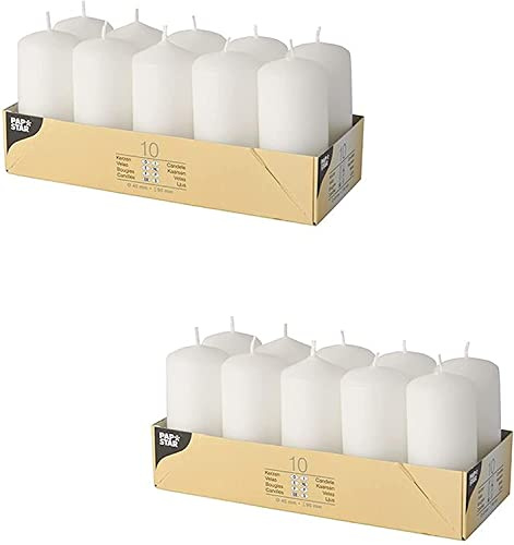 PAPSTAR 10 Stumpenkerzen ? 40 mm 90 mm Creme Blockkerzen Kerzen (Wei? | 2 Packungen)