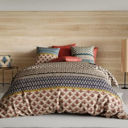 Housse de Couette réversible 240x260 cm + 2 taies d'oreiller 63x63 cm Percale de Coton Manille