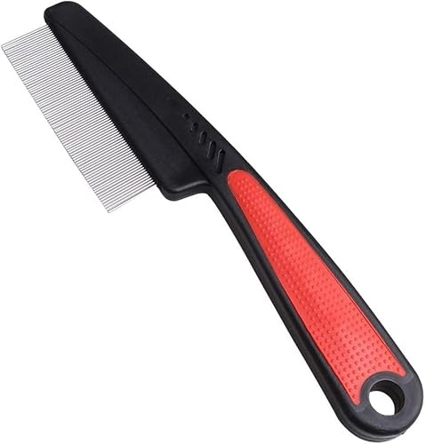 DERDOUT Flea Comb to Remove Fleas for Long Hair, Dogs and Cats Ruberised Easy Grip Handle