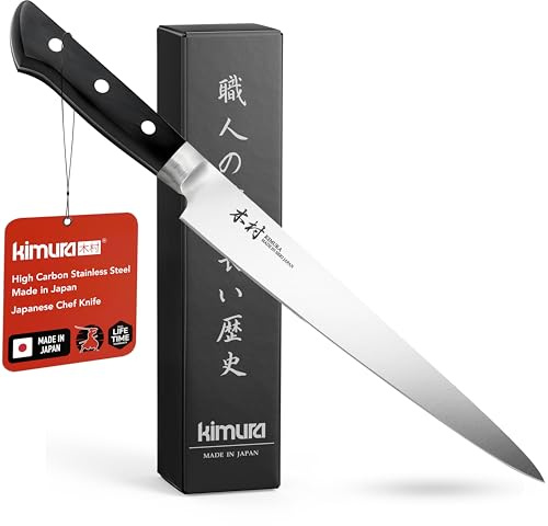Kimura Slicer Knife, [Made in Japan], 8 inch Professional Chef Knife, Ultra Sharp High Carbon Molybdenum Stainless Steel Kitchen Knives, Chefs Knife with Ergonomic Handle - Japanese Carving Knife