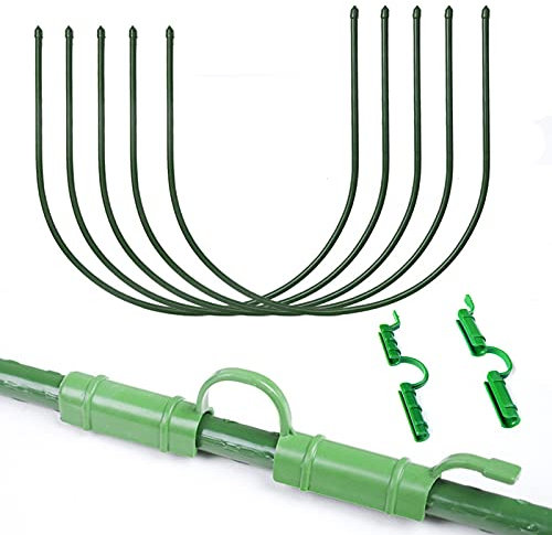 BFYDOAA 6 Pezzi Piccoli Cerchi Serra e 12 Pezzi Clip di Copertura per Piante, Telaio di Supporto per Serra Coltiva Tunnel per Letto Rialzato, Vello da Giardino(Verde)