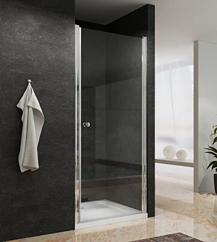 Duschtür Glas 75 cm breit Verstellbereich 74-76,5 cm 195 cm hoch Nischentür Dusche einstellbar ohne Rahmen öffnung nach innen und außen Ebenerdige Montage möglich 6 mm Klarglas NANO-Beschichtung
