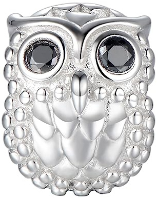 CHAMOON® Eule Charm-Anhänger Owl 925 Sterling Silber mit 2 Zirkonia Steinen für Lederarmband Damen