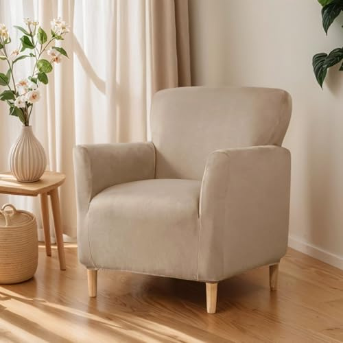 OKYUK Banquet Armchair Slipcovers Luxury Velvet Chair Slipcovers with Arms Stretch Chair Covers for Living Room Soft Armchair Slipcover Anti Slip Dog Pet Friendly Furniture Protector (Camel)