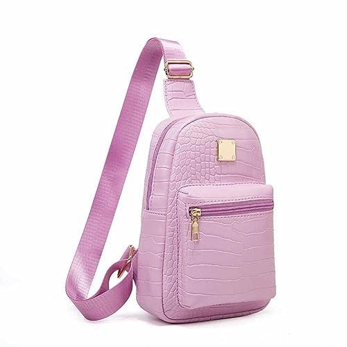 SHTGOI Damen Sling Bag Klein Brusttasche Crossbody Umhängetasche PU Leder Krokodildruck Bauchtasche Stylisch Sport Schultertasche Ledertasche für Outdoorsport Wandern Reisen Einkaufen Lila