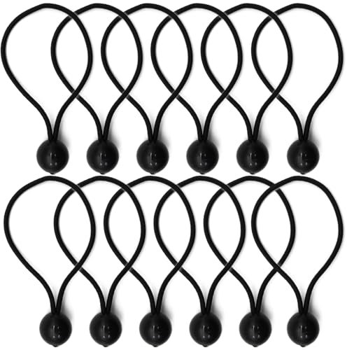 SOL 12pk Bungee Cords with Balls - Strong Elastic Ball Ties for Tarpaulin, Tent, Canopy, Marquee, Banner, Shade Net, Awning, Poly Tarp – Secure, Reusable Fasteners for Outdoor Use