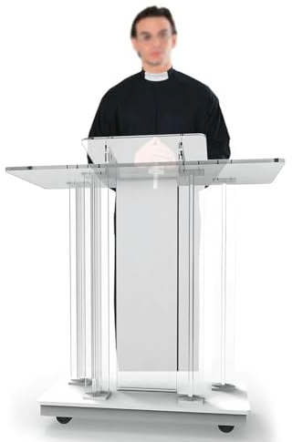 ASSICON Schräges Podium Podiumsständer Transparentes Acryl-Sprechpodest Bodenstehende Podien Empfangstheke mit Rollen für Konferenzreden Hochzeiten Bodenstehendes Podium