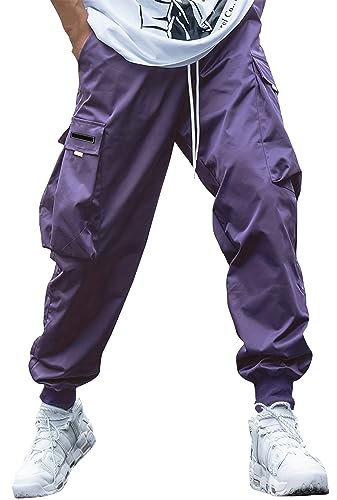 Generisch Cargohose Herren, Männer Arbeitshose Taktische Outdoor Camping Wandern Loose Fit Mit Multi Taschen Kniepolster Militär Hose Herren Spodnie Robocze Arbeitshosen Stretch (M, Lila)