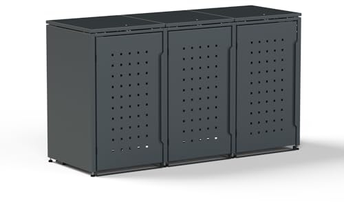 paroka Mülltonnenbox-Metall 3er Anthrazit (RAL7016) aus massivem Stahl in Anthrazit wetterfest Container | Abfallbehälter | Tonnenhaus | Müllbox (3 Tonnen)
