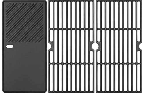 WELL GRILL 43CM Grillplatte & Grillrost Gusseisen für Monroe Pro 3, Boston 3, Colorado 3, Gussrost und Grillpfanne für Charbroil, Barbecook Siesta 310, Landmann Triton Gasgrill Ersatzteile