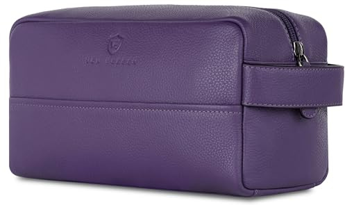 VON HEESEN Kulturbeutel Leder Kulturtasche für Herren & Damen - Echtleder Necessaire ideal zum Reisen - Waschtasche und Kosmetiktasche mit einem Hauptfach Violet, groß