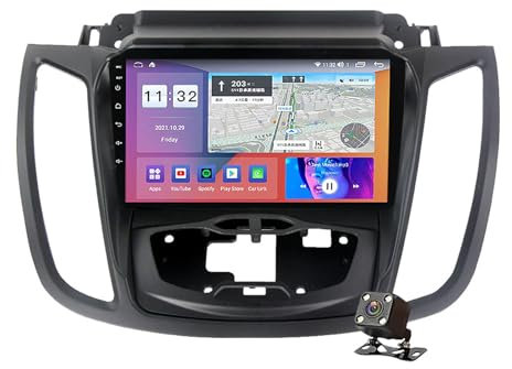 PLOKM 9 Pulgadas Car Radio Doble DIN Carplay FM RDS Android 11 Car Stereo para Kuga 2 Escape 3 2012-19 Suppot Dab + OBD2 DSP SWC GPS WiFi/BT Multimedia Play con cámara Trasera