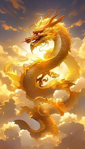 Xpdnmilq Erwachsene Vorgedruckt Kreuzstich DIY Stickpackung Kreuzstich Startersets 11CT für Anfänger Home Decor Goldener Drache der Glückswolke40x50CM
