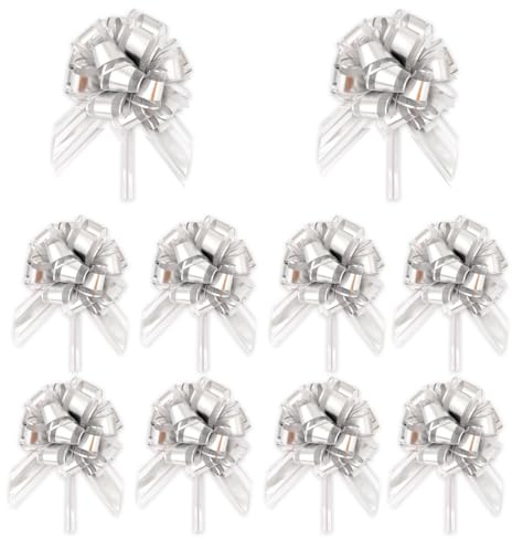 VIDSTW 10 STK Große Geschenkschleife Ziehschleife Geschenk Schleife(Silber) | 17CM Einfach zu Verwenden, für Geschenkboxverpackungen, Blumendekoration, Weihnachtsdekoration, Hochzeitstischdekoration