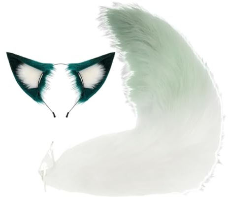 ISAKEN Cosplay Kostüm Set, Cosplay Zubehör für kleine Mädchen Plüsch Fuchs Ohrbügel Set, Fuchs Ohren Stirnband Fuchsschwanz für Halloween Stirnband und falscher Schwanz