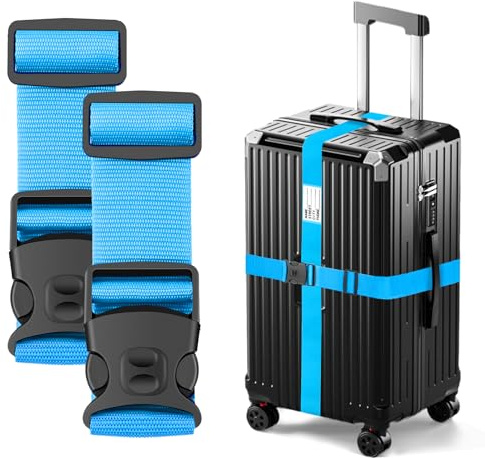 BILIONE Luggage Straps Adjustable Suitcase Straps, Lockable Against Accidental Opening, Easy to Identify Travel Accessories, Add a Bag Connector Holds Suitcase Together (2-Sky Blue)