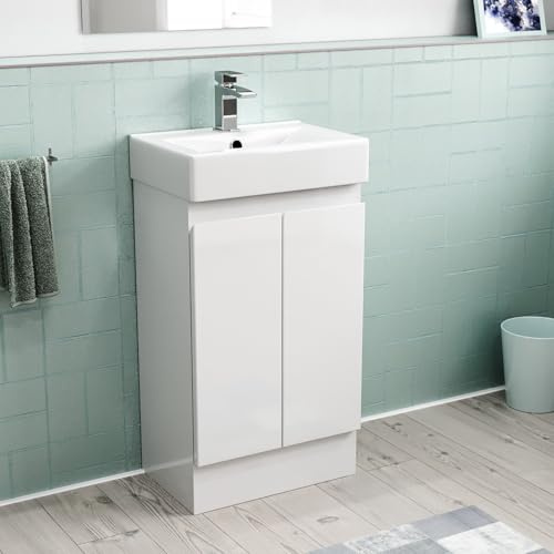 Nes Home Modern 450mm Freestanding Basin Vanity Unit 2 doors White Flat Pack