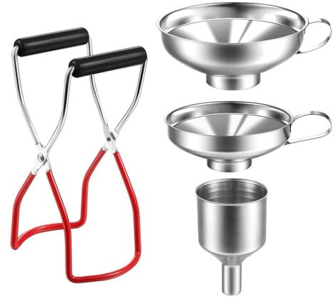 Imbuto in acciaio inox, set per marmellate, da cucina, imbuto di riempimento, imbuto per conserve con levaccone, per il trasferimento di ingredienti liquidi