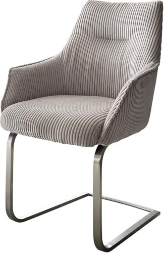 DELIFE Schwingstuhl Alja-Flex mit Armlehnen Freischwinger flach Edelstahl Cord Silbergrau Taschenfederkern