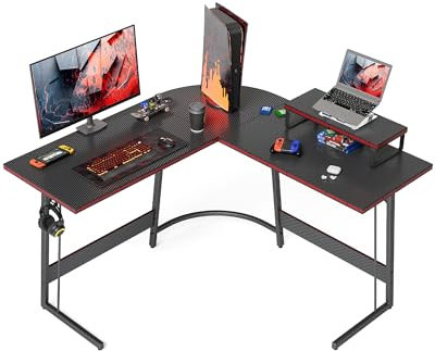 CubiCubi Mesa de gaming de esquina, 120 x 120 cm, escritorio en forma de L para juegos, mesa de esquina para ordenador con soporte para monitor, ahorra espacio, fácil de montar, mesa esquinera, fibra