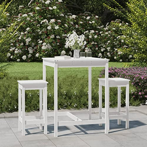 KTHLBRH 3-TLG. Gartenbar-Set Weiß Massivholz Kiefer Terrassenmöbel-Sets Balkonmöbel-Sets Gartenmöbel-Sets Outdoor-Möbel-Sets für Terrasse, Garten, Balkon