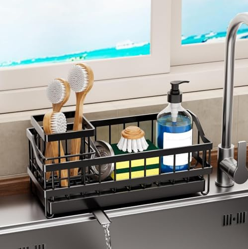 JYFKINN Spülbecken Organizer Küchen, Edelstahl Spülorganizer Schwammhalter, Spülmittel Halterung,Sink Caddy Kitchen Organizer,küchenorganizer Küchenorganisation Spüle Spülutensilien Aufbewahrung