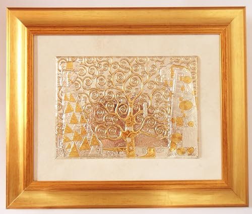 Generico L'Albero della Vita di Gustav Klimt in Argento cm33x23 Quadro Cornice in Legno Dorato con Foglia Oro cm57x48x3 CAPOLETTO CAPEZZALE -> Tuo in 24/48 h